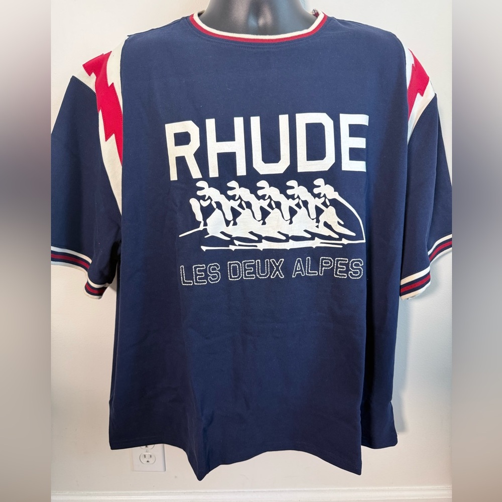 Rhude Blue Crewneck with White Lettering